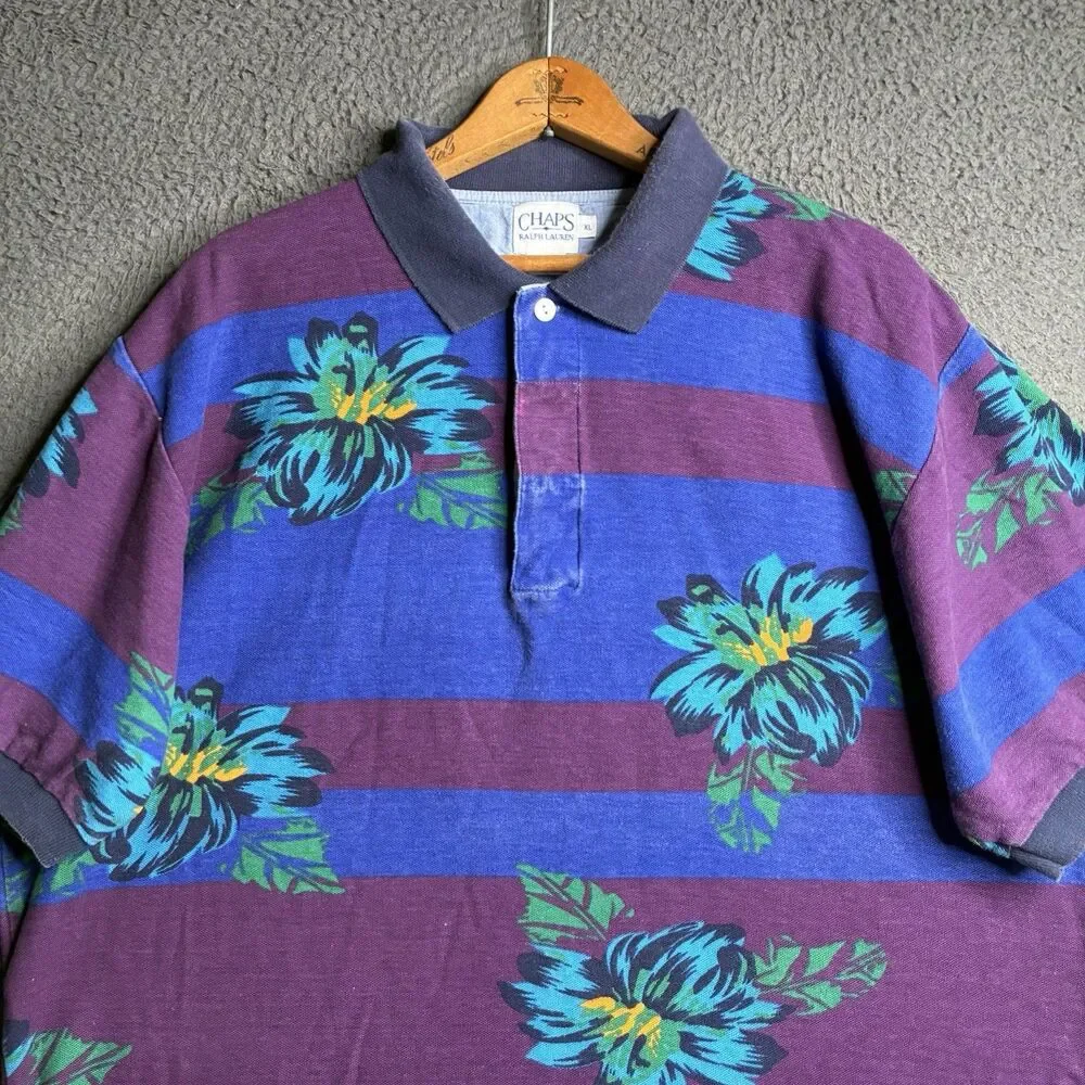 Vintage Chaps Ralph Lauren Polo Shirt Mens XL 90s Striped Rugby Short Sleeve